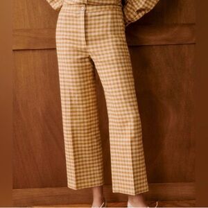 Sezane Martin Crop Trouser in Ochre Gingham (size 34)
